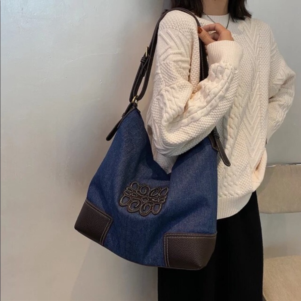 Blue Large Capacity Canvas Tote Bag/ Shoulder Bag - Picture 4 of 6